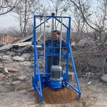 电动房屋加固注浆钻机 鑫农小型打桩机管桩取土掏泥 支架款省力百倍