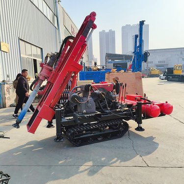 履带式拧螺纹地钉钻机 农村庭院光伏打桩机 橡胶皮带水泥路面潜孔钻